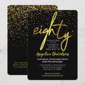 Invitation 80e anniversaire moderne Black Gold (Devant / Derrière)