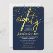 Invitation 80e anniversaire moderne Marine Gold (Devant)