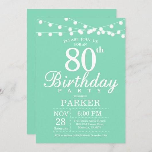 Invitation 80e anniversaire Monnaie verte d'invitation (Devant / Derrière)