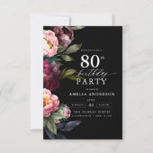 Invitation 80e anniversaire Moody moderne Bourgogne Blush Flo (Devant)