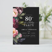 Invitation 80e anniversaire Moody moderne Bourgogne Blush Flo (Debout devant)