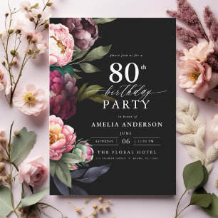 Invitation 80e anniversaire Moody moderne Bourgogne Blush Flo