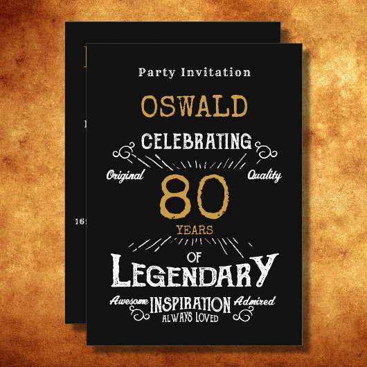 Invitation 80e anniversaire Né légendaire Black Gold Retro
