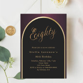 Invitation 80e anniversaire noir bordeaux or arc script