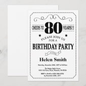Invitation 80e anniversaire Noir et blanc (Devant / Derrière)