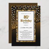 Invitation 80e anniversaire Noir et or (Devant / Derrière)