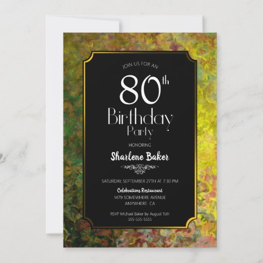 Invitation 80e anniversaire Noir et or (Devant)