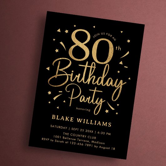 Invitation 80e Anniversaire Noir Or
