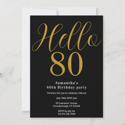 Invitation 80e Anniversaire Noir Or Chic Anniversaire (Devant)