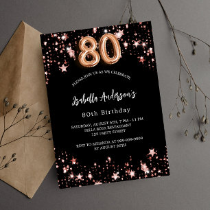 Invitation 80e anniversaire noir rose or étoiles luxe