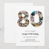 Invitation 80e anniversaire Numéro 80 Photo personnalisée Col (Devant / Derrière)