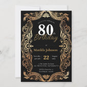 Invitation 80e Anniversaire Or Noir Glamour Boho Élégant (Devant)