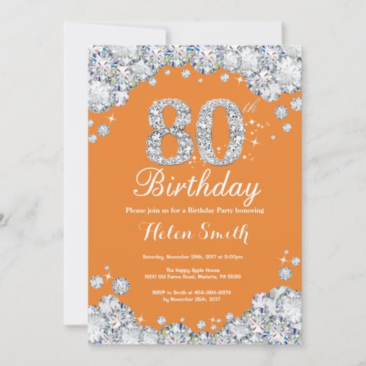 Invitation 80e anniversaire Orange et Silver Diamond (Devant)