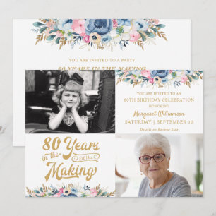 Invitation 80e anniversaire ou tout autre Floral fait au fil