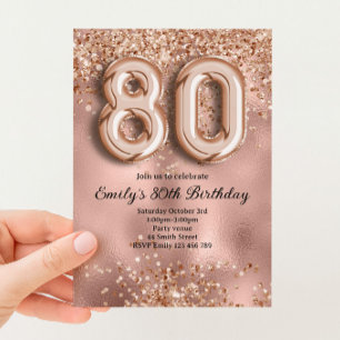 Invitation 80e Anniversaire Paillettes Rose Gold