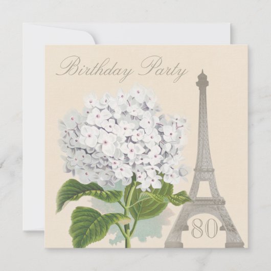 Invitation 80e anniversaire Paris Vintage White Hydrangea Flo (Devant)