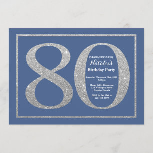 Invitation 80e anniversaire Parties scintillant bleue et arge