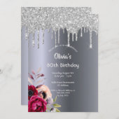 Invitation 80e anniversaire parties scintillant d'argent gout (Devant / Derrière)