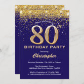 Invitation 80e anniversaire Parties scintillant Noir et Or Co (Devant / Derrière)