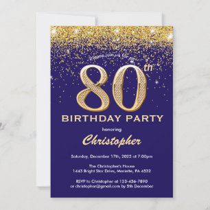 Invitation 80e anniversaire Parties scintillant Noir et Or Co