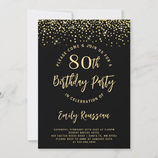 Invitation 80e anniversaire Parties scintillant or Confetti N (Devant)