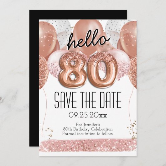 Invitation 80e anniversaire Parties scintillant rose Enregist (Devant / Derrière)