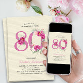 Invitation 80e anniversaire Peony rose Floral Numéro 80