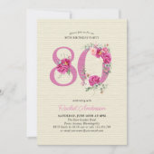 Invitation 80e anniversaire Peony rose Floral Numéro 80 (Devant)