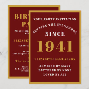 Invitation 80e anniversaire personnalisé 1941 Elégant or roug