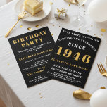 Invitation 80e anniversaire Personnalisé Black & Gold 1946<br><div class="desc">Célébrez une étape vraiment magnifique avec cette Elégante Invitation de fête du 80e anniversaire. Parfait pour honorer quelqu'un de spécial tournant Eighty (80), ce design est doté d'un arrière - plan noir sophistiqué accentué par une riche typographie faux or. Le texte populaire 'BORN 1946' est le point focal, mais il...</div>