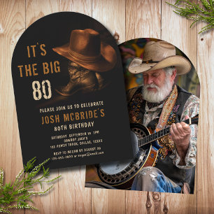 Invitation 80e anniversaire Photo Boots de Casquette rustique