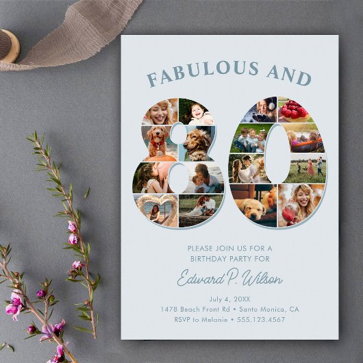 Invitation 80e anniversaire Photo Collage élégant et intempor