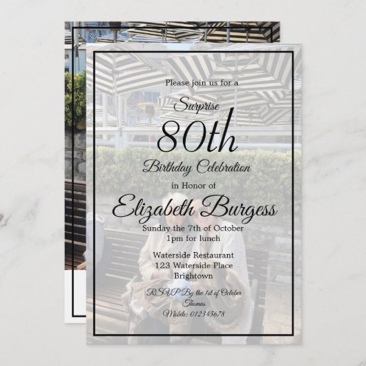 Invitation 80e anniversaire Photo Monogramme Élégant Chic (Devant / Derrière)