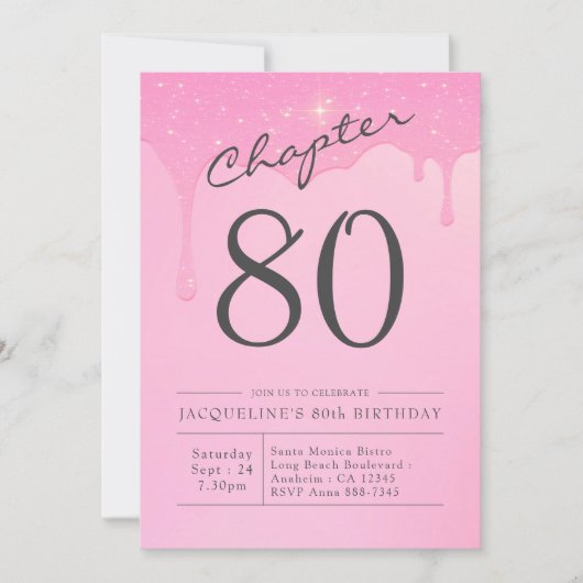 Invitation 80e anniversaire Pink Grey Party (Devant)