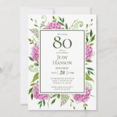 Invitation 80e anniversaire Pink Hydrangeas (Devant)