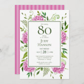 Invitation 80e anniversaire Pink Hydrangeas (Devant / Derrière)