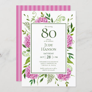 Invitation 80e anniversaire Pink Hydrangeas