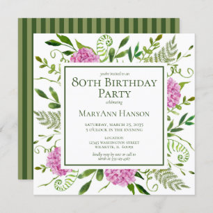 Invitation 80e anniversaire Pink Hydrangeas