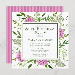 Invitation 80e anniversaire Pink Hydrangeas