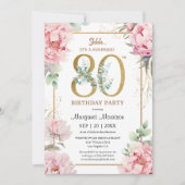 Invitation 80e anniversaire Pink Peony Elégant Floral (Devant)