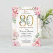 Invitation 80e anniversaire Pink Peony Elégant Floral (Debout devant)