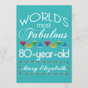 Invitation 80e anniversaire plus fabuleux gemme coloré Turquo
