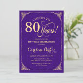 Invitation 80e anniversaire - Purple Gold Damask (Debout devant)