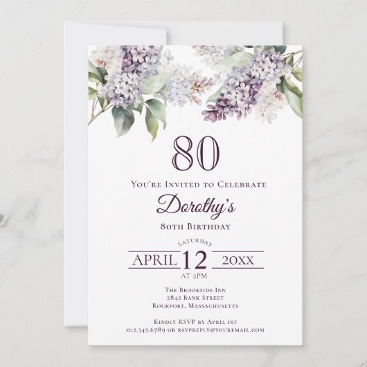 Invitation 80e anniversaire Purple Spring Fleur Lilac (Devant)