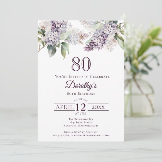 Invitation 80e anniversaire Purple Spring Fleur Lilac (Debout devant)