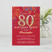 Invitation 80e anniversaire Red and Gold Rainbow Fireworks (Debout devant)