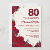 Invitation 80e anniversaire - Red Peonies Linen 80 ans (Devant)