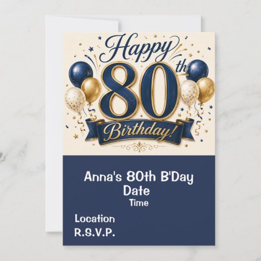 Invitation 80e anniversaire, réservez la date (Devant)