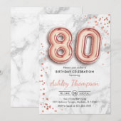 Invitation 80e anniversaire - Rose Ballons d'or effet de marb (Devant / Derrière)