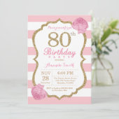 Invitation 80e anniversaire rose et or Floral (Debout devant)